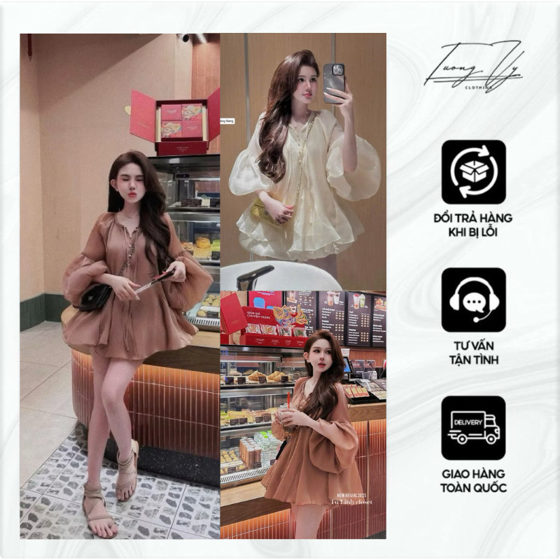 (BIGSIZE) Set áo babydoll kèm váy bí tơ lụa bóng