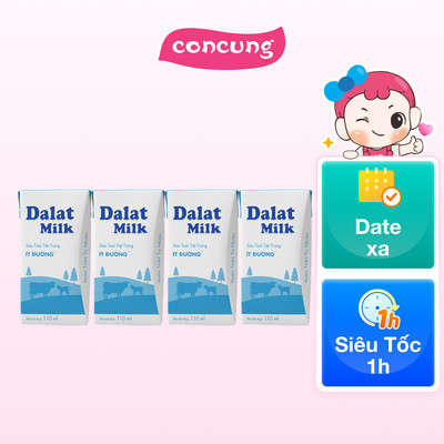 Sữa tươi tiệt trùng Dalat Milk ít đường 110ml (lốc 4 hộp) - Con Cưng