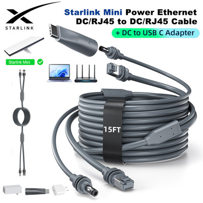 Cáp Ethernet nguồn Starlink Mini DC / RJ45 sang DC / RJ45 có bộ chuyển đổi DC sang USB-C Phụ kiện cáp mở rộng chống nước