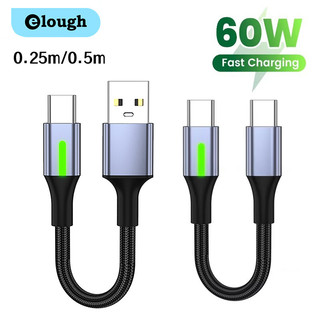 Elough 25cm   50cm Cáp Ngắn USB Loại C Sang Loại C Cáp Sạc Nhanh Cho Xiaomi Samsung Power Bank Loại C Cáp USB C Dây 