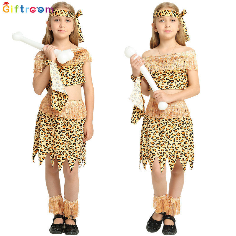 Halloween Savage Da Báo In Trang Phục Trẻ Em Trình Diễn Quần Áo Bản Địa Ấn Độ Savage Suit 9.15