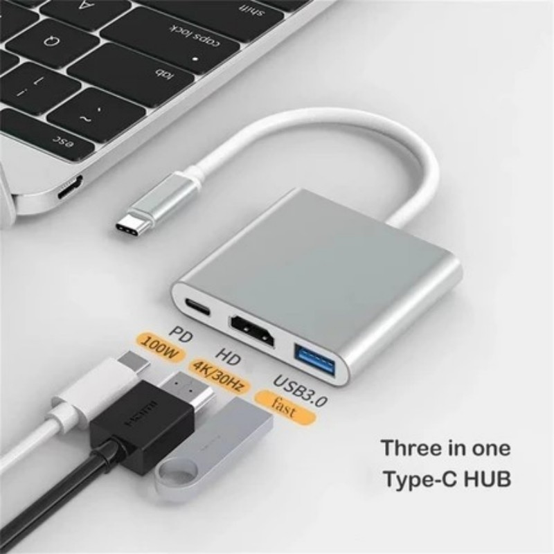 C-type to HDMI 3-in-1 conversion cable - transfers audio and image to large screen TV - USB and PD p