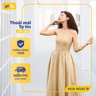  [SALE ĐG] Váy đầm maxi đi biển YODY thun phối cotton vải mềm mại, mướt trên làn da WCDR25S012