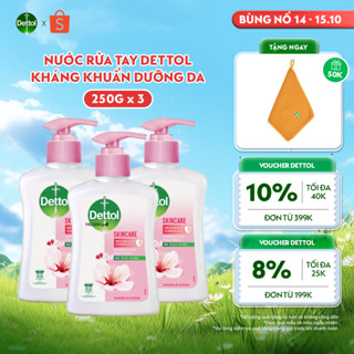 Combo 3 nước rửa tay Dettol kháng khuẩn dưỡng da, hương hoa anh đào - Chai 250g