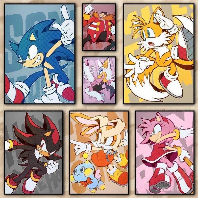 Sonic The Hedgehog Poster Bộ Hoạt Hình Sonic Shadow Tails Knuckles Bạc Amy Nhân Vật Canvas Nghệ Thuậ