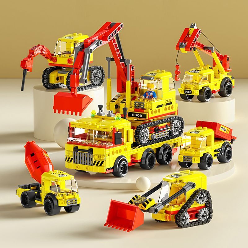 Lele Brothers Khối Xây Dựng Lắp Ráp Đồ Chơi Thành Phố Máy Xúc Kỹ Thuật Xe Hạt Nhỏ 6 Trẻ Em 8 Tuổi Bé