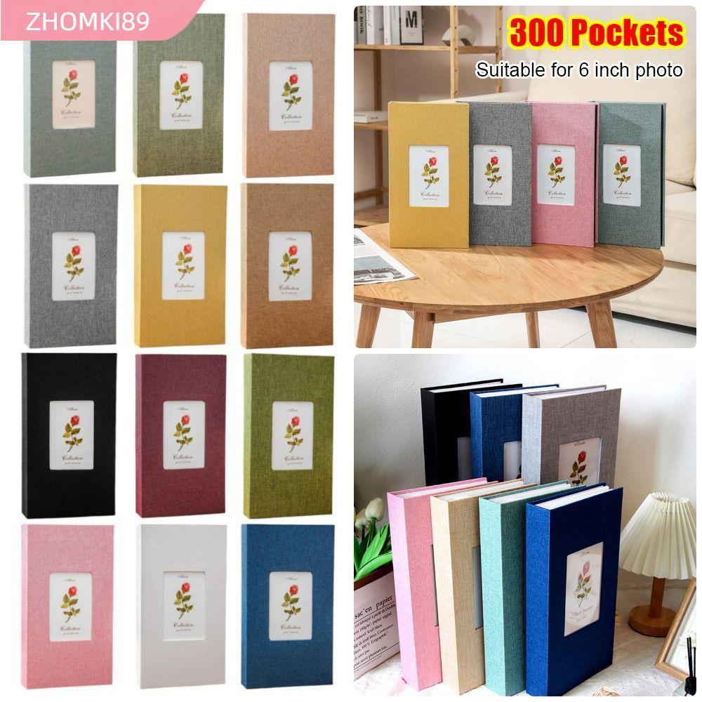ZHOMKI89 1 Cái Sách Bảo Quản Ảnh 6 inch, Album Ảnh Vải Lanh Loại Slip-in, Album Ảnh 300 Túi Bền Đẹp 