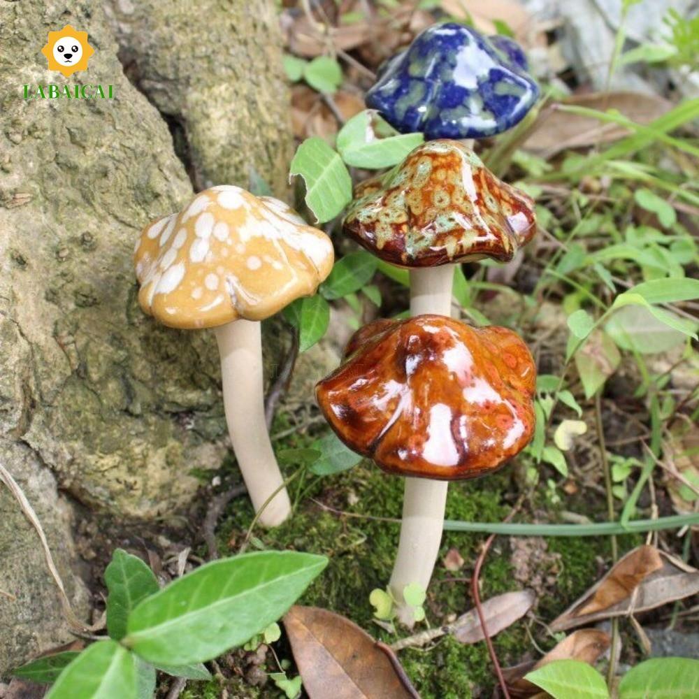 LABAICAI 4 Đồ trang trí nấm, Gốm sứ Điêu khắc gốm sứ đầy màu sắc, Đồ trang trí bãi cỏ Mini Vintage T