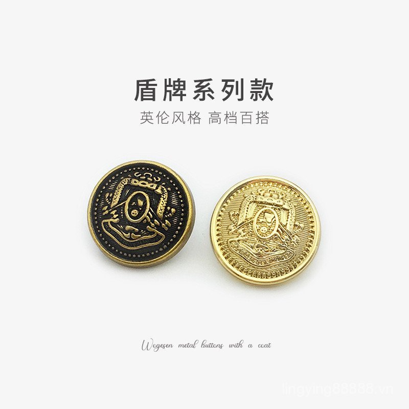 CDT0 [1 Item] Nút Shield Crown Nút Áo khoác nam Áo len tròn Phù hợp với phong cách Anh Đồng phục Nút