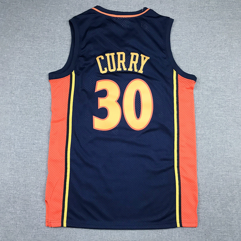 Warriors 30 Dark Blue Retro Curry Áo bóng rổ Warriors Curry Thể thao Curry