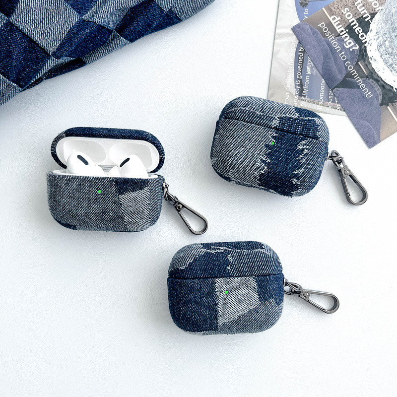 NUOPAISI Họa tiết Denim không đều Thích hợp cho Vỏ tai nghe Apple AirPods4 pro Thế hệ thứ ba ipod2 V