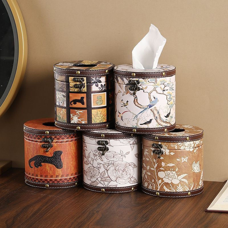 TQ~Vintage cylindrical paper box desktop coreless tissue box high-end roll paper box home living roo