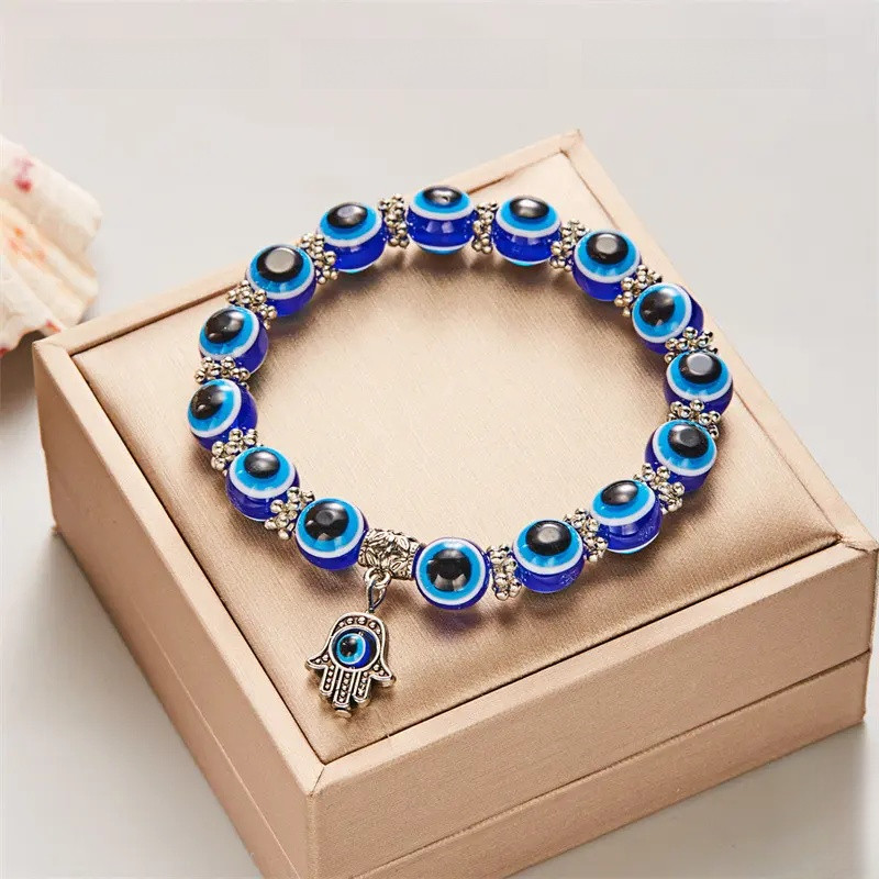 Evil Eye Blue Hand of Fatima Lucky Evil Eye Charm Vòng tay bảo vệ và phước lành