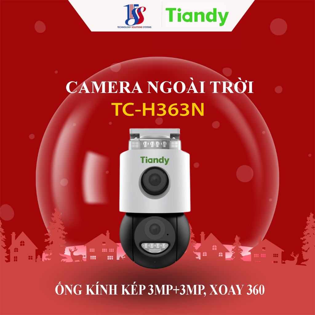 Camera wifi ngoai trời TIANDY TC-H363N ống kính kép 3mp+3mp, xoay 360, đàm thoại 2 chiều, fullcolor 