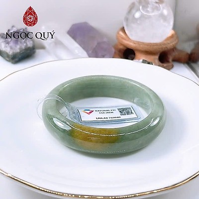 Vòng cẩm thạch A myanmar - Vòng ngọc phỉ thúy type A xanh dầu điểm phỉ ni 51mm LM128 ( kèm kđ liulab) - Ngọc Quý