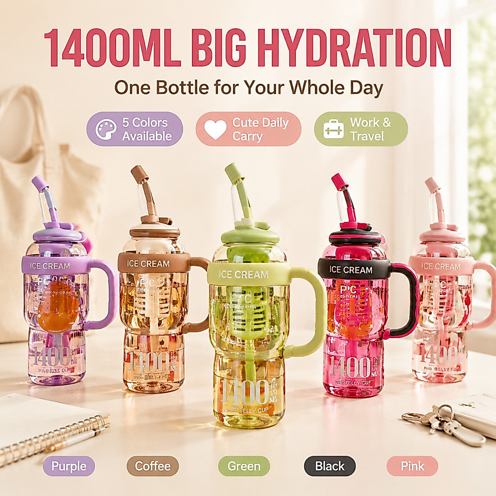 Cốc 1400ml có lọc trà, ly uống nước mang đi tiện lợi hằng ngày