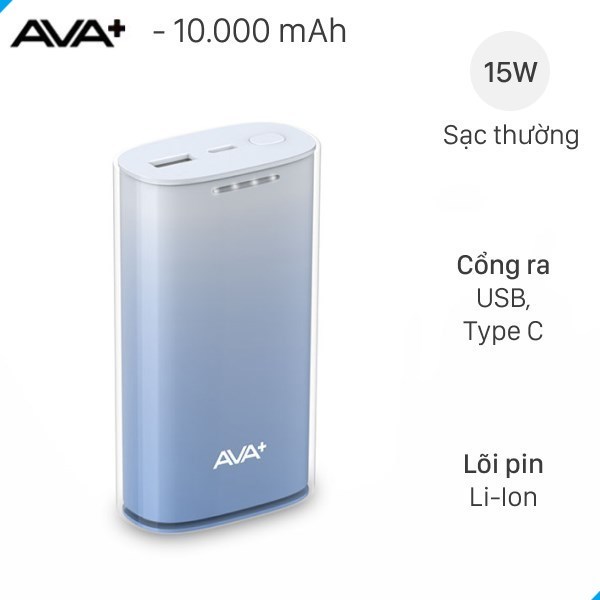 [SALE] Pin sạc dự phòng 10000mAh Type C AVA+ DS608A Xanh like new 99 Bảo hành 12 tháng