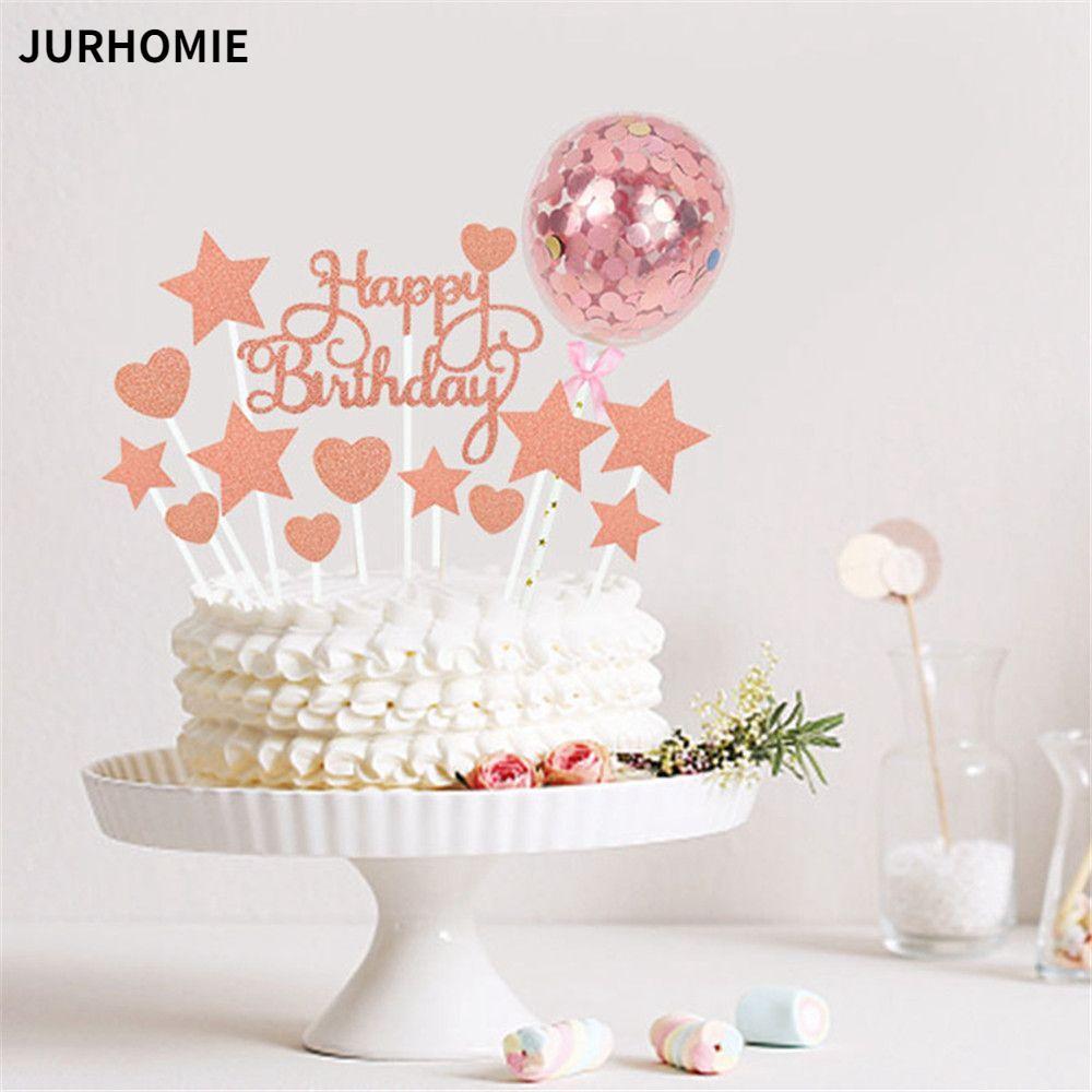 JURHOMIE Cake Topper DIY Confetti Balloon Baking Chúc mừng sinh nhật