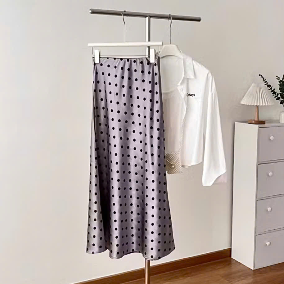 Chân Váy Lụa Dáng Dài Đuôi Cá Xòe Nhẹ Họa Tiết Chấm Bi NV606 Chất Lụa Cao Cấp Siêu Tôn Dáng Sang Trọng | BigBuy360 - bigbuy360.vn