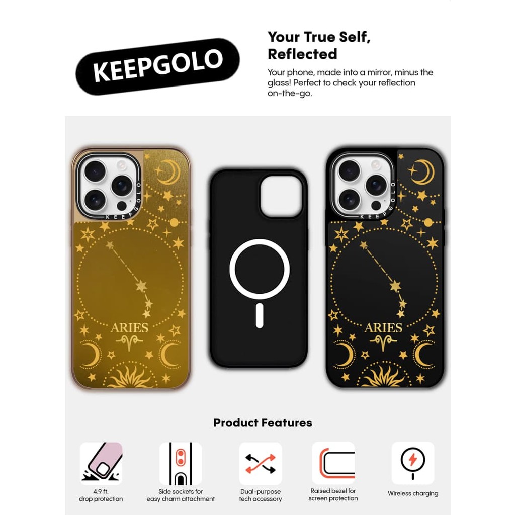ARIES KEEPGOLO X Matte Gold Bright Finished Electroplated Frame Vỏ iPhone hút từ tính IPhone 16 / 15
