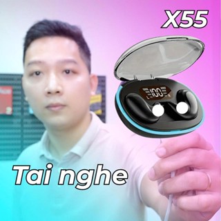 Tai Nghe Bluetooth X55 - Tai Nghe Không Dây, Mẫu Mới Mỏng Nhẹ Nằm Ngủ, Micro Tích Hợp, Khử tiếng ồn, Điều khiển từ xa