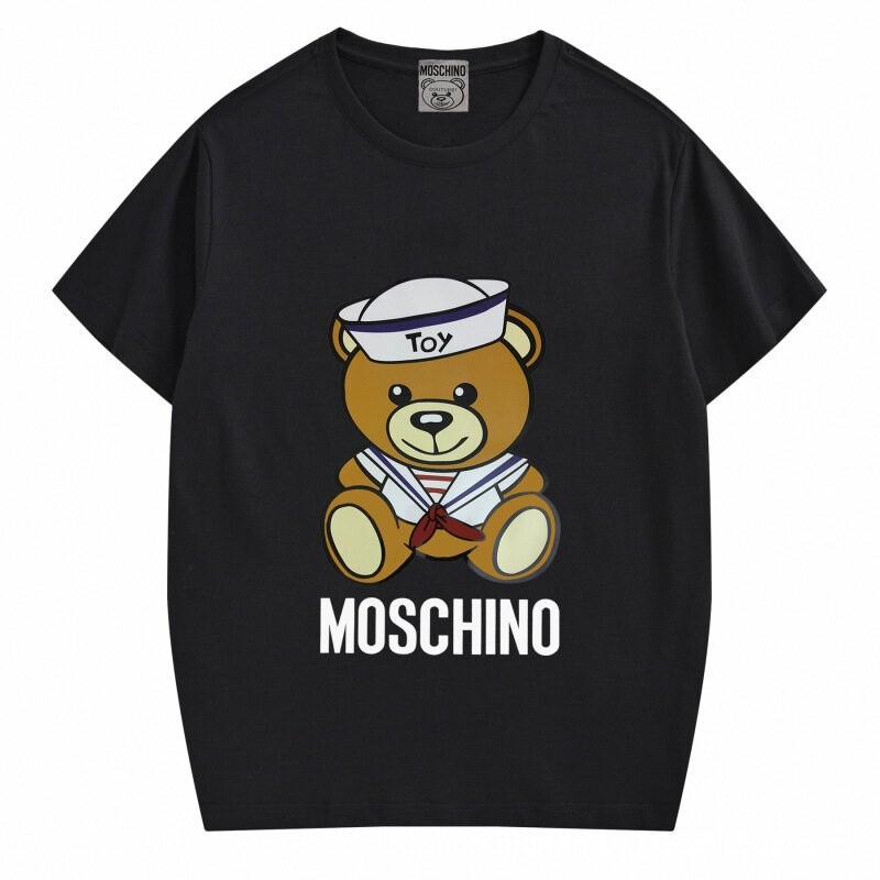 Moschino Thương hiệu thời trang Áo thun cặp đôi cổ tròn in hình gấu hoạt hình ngắn tay