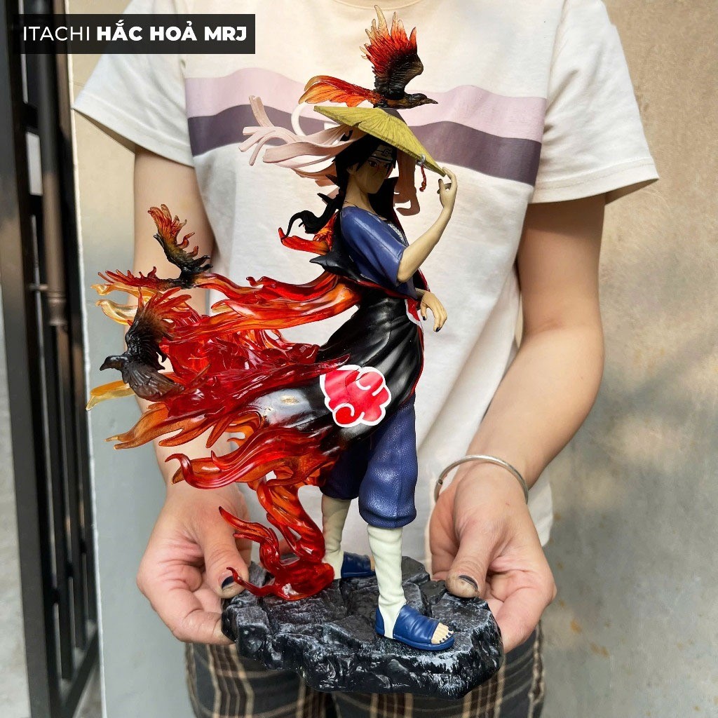 Mô hình Itachi Hắc hoả MRJ 32cm figure trang trí anime naruto Uchiha Itachi akatsuki cầm nón và quạ 