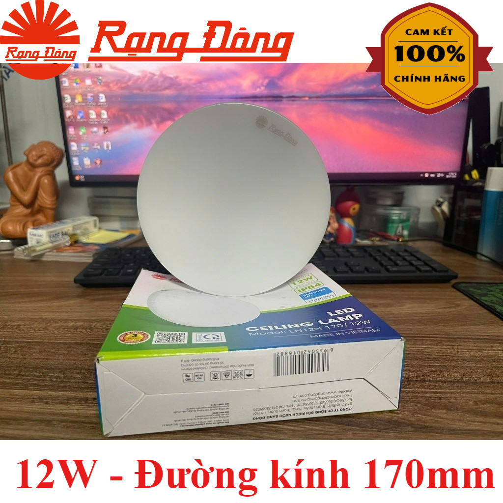 (Rạng Đông) Đèn LED ốp trần Tròn (Đế Nhựa) 12W - Đường kính 170mm - Ánh sáng trắng LN12N