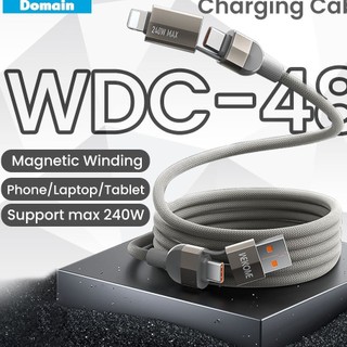 240W 4 trong 1 Cáp sạc cuộn dây từ tính Cáp dữ liệu siêu nhanh 4 trong 1 E-Marker 1m USB-A Type-C