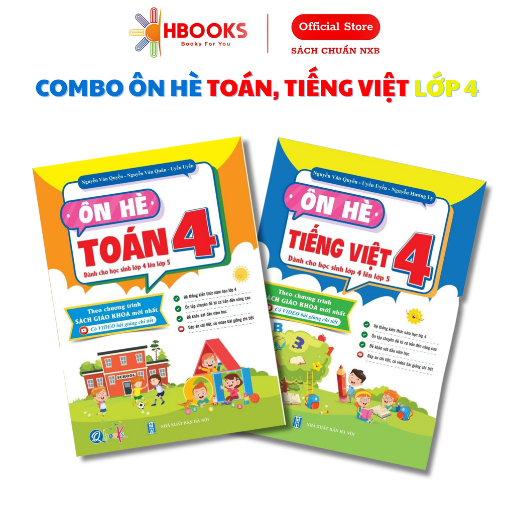 Sách - Combo Ôn Hè Toán và Tiếng Việt Lớp 4 - Dành cho học sinh lớp 4 lên 5 (2 cuốn) - Qbooks