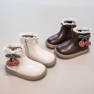  Giày bốt đến mắt cá chân cho bé gái mới biết đi với mặt dây chuyền anh đào 2025 Mùa đông mới Giày bốt lông cừu trẻ em chống trơn trượt Cổ điển phong cách Kawaii Giày đi học 