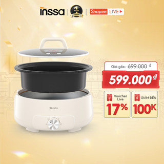 INSSA Nồi lẩu điện đa năng dạng tách rời 4.2L nồi điện chống dính gia dụng 1400W, đun nấu, hầm canh, chiên xào DHGH