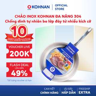 Chảo Inox KOHNAN đa năng 304 chống dính tự nhiên ba lớp đáy từ nhiều kích cỡ