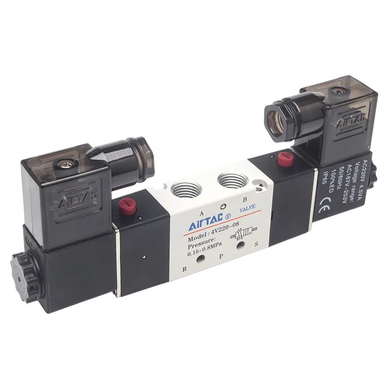 Khí nén AIRTAC Van điện từ 4V220-08 PT Cuộn dây đôi chạy bằng điện 2 vị trí 5 chiều 4V120-06 / M5 4V