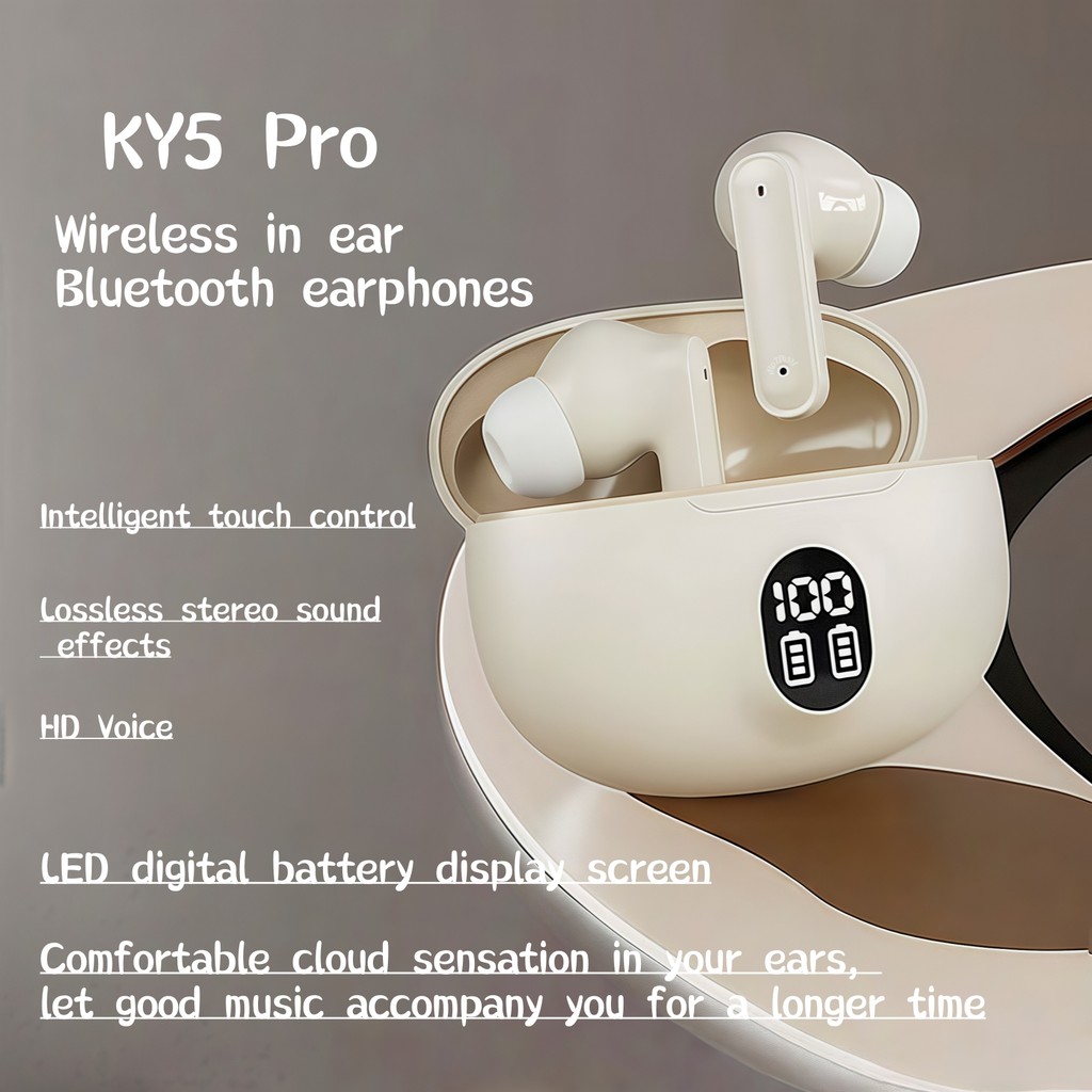 Tai nghe nhét tai Bluetooth 5.3 không dây KY5 Pro có màn hình pin LED - Tai nghe điều khiển cảm ứng 