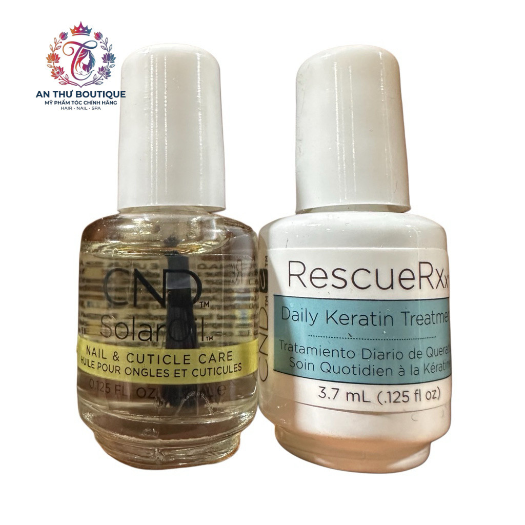 Bộ đôi chăm sóc, dưỡng móng thần thánh CND Solar Oil và Rescue RXx 3.7ml .AT