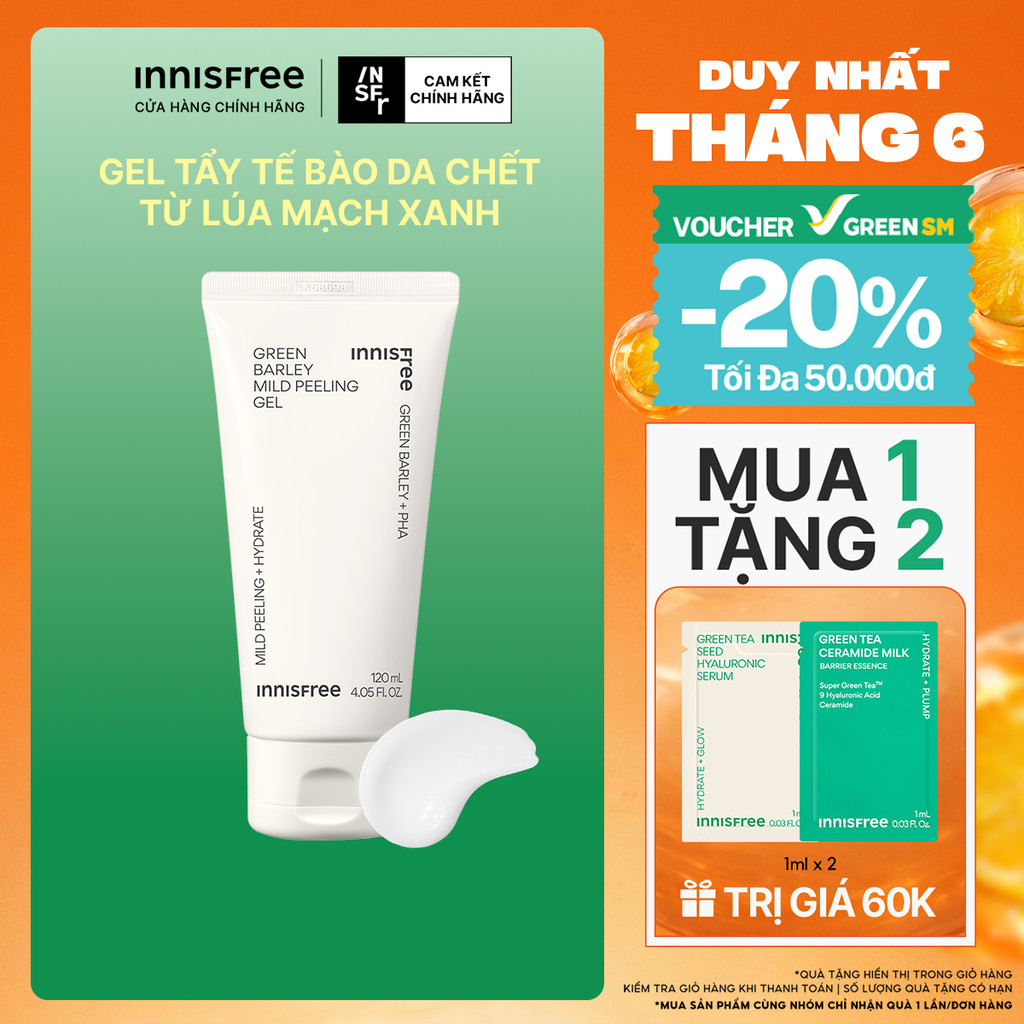 Gel tẩy tế bào da chết từ lúa mạch xanh innisfree Green Barley Mild Peeling Gel 120ml