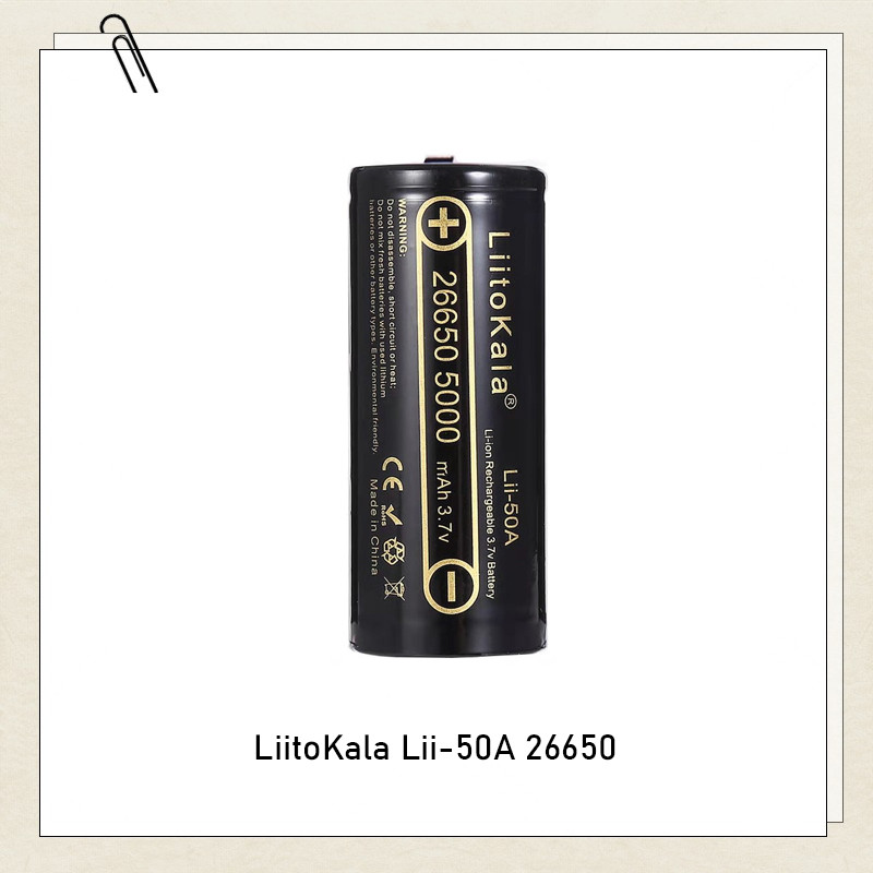 Pin nhọn LiitoKala 3.7V 26650 Lii-50A 5000mAh cho đèn pin