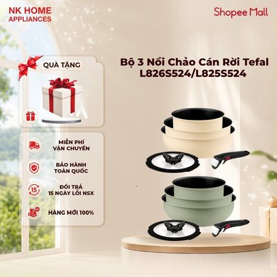 Bộ 3 Nồi Chảo Cán Rời Tefal Ingenio So Delicious L826S524/L825S524 - Xanh lá/Vanila  | BH Chính Hãng