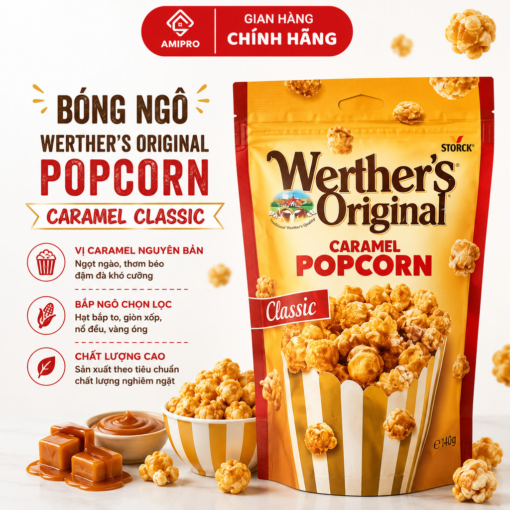 Bỏng Ngô Werther's Original Popcorn Thơm Ngon Vị Caramel 140g
