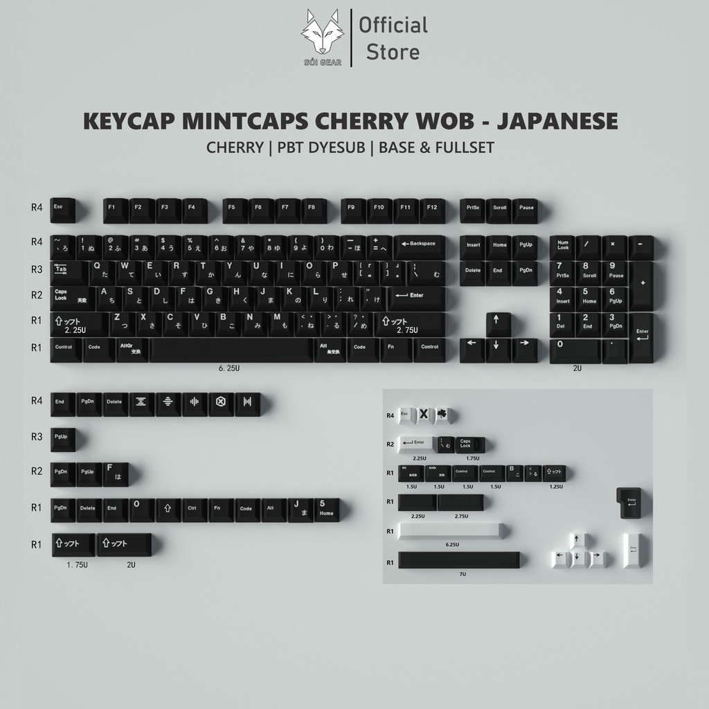 [HỎA TỐC HN - HCM] Bộ nút bàn phím cơ | Keycap Mintcaps Cherry WOB - Japanese PBT dyesub
