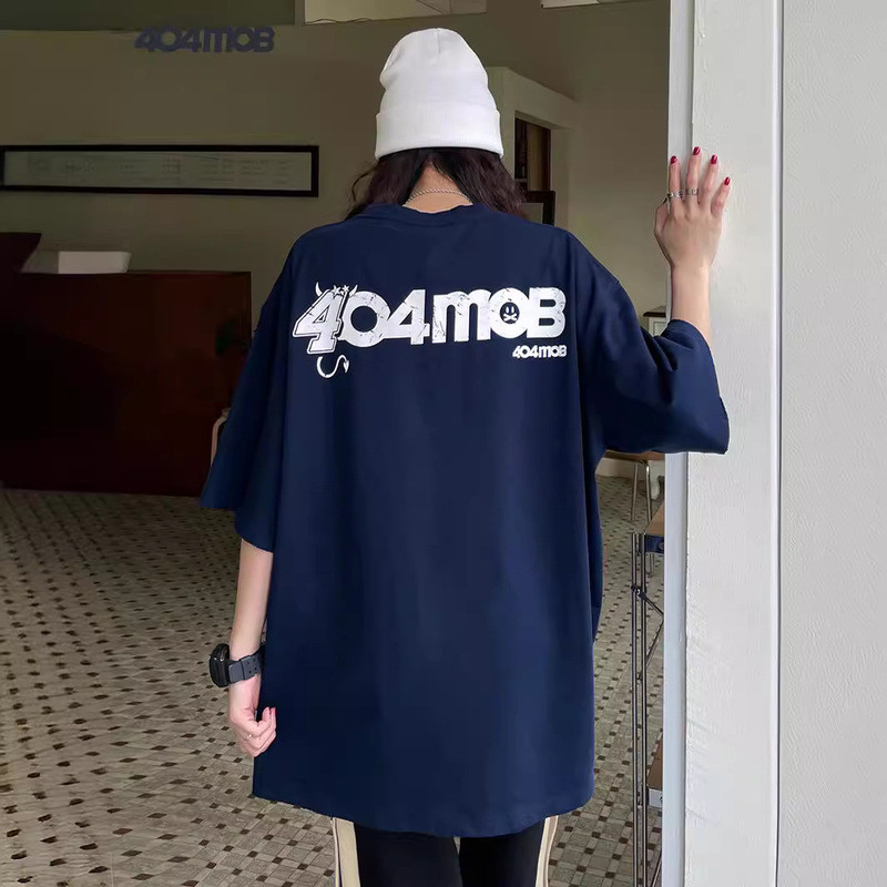 404MOB Mùa Hè Áo Thun Ngắn Tay Nam 280g Cotton Hợp Thời Trang Rời Sừng Lỗ Thiết Kế In Hình Áo Thun T