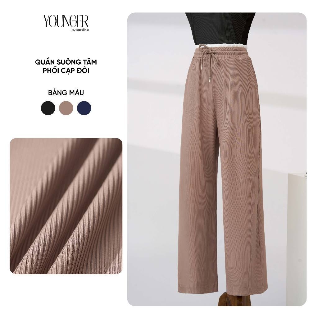5YQDT18 Quần dài nữ YOUNGER BY CARDINA vải tăm gân cạp đôi bản lớn