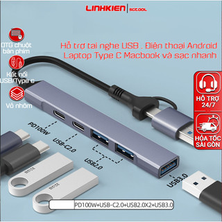 Hub mở rộng USB 3.0 cổng USB Type C ra 4 cổng USB tương thích với android máy tính laptop OTG chuột bàn phím chơi game