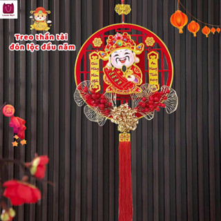 Thần tài đầu lắc lư trang trí Tết 2025, Thần Tài treo cửa, Câu đối đỏ treo cửa đón Tết may mắn