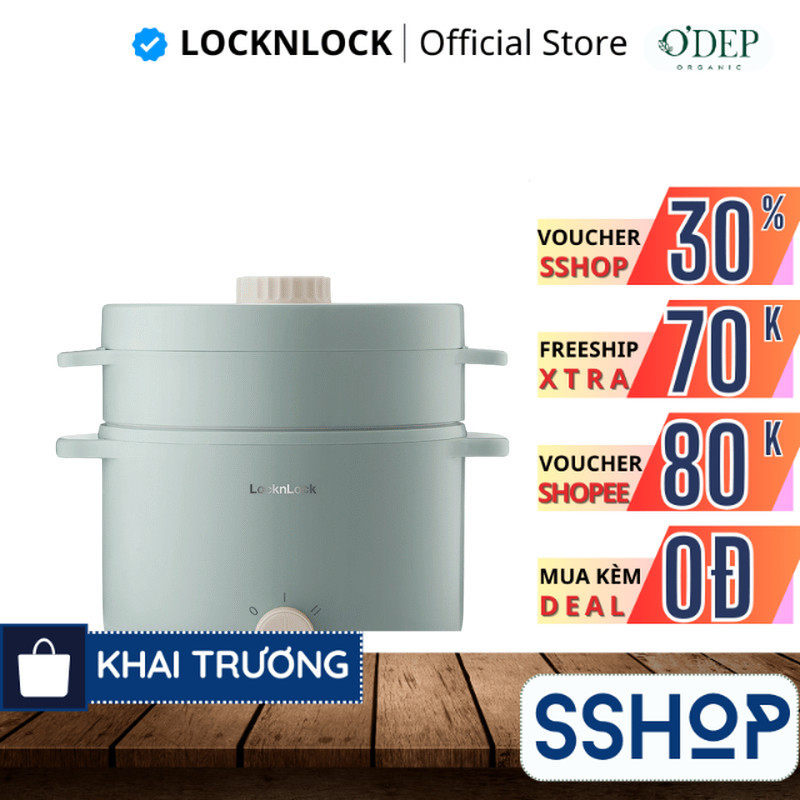 Nồi điện LocknLock đa năng mini 0.8L 600W Chính hãng, kèm khay luộc trứng, nấu mì, nấu lẩu EJP116BLK