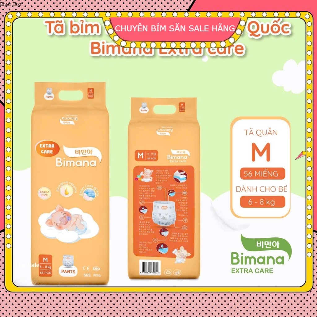 [0 quà] Combo 2 bịch Tã/bỉm dán/quần BIMANA EXTRA CARE đủ size thấm hút, mỏng thoáng