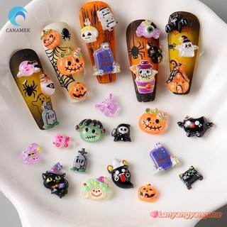 CANAMEK 50 / 100 Chiếc Kawaii Halloween Móng Tay Quyến Rũ Hoạt Hình Bí Ngô Ma Mèo Hỗn Hợp Kích Thước Nhựa Đồ Trang Trí Dễ Thương Mạng Nhện Dơi Trang Trí Móng Tay Mới