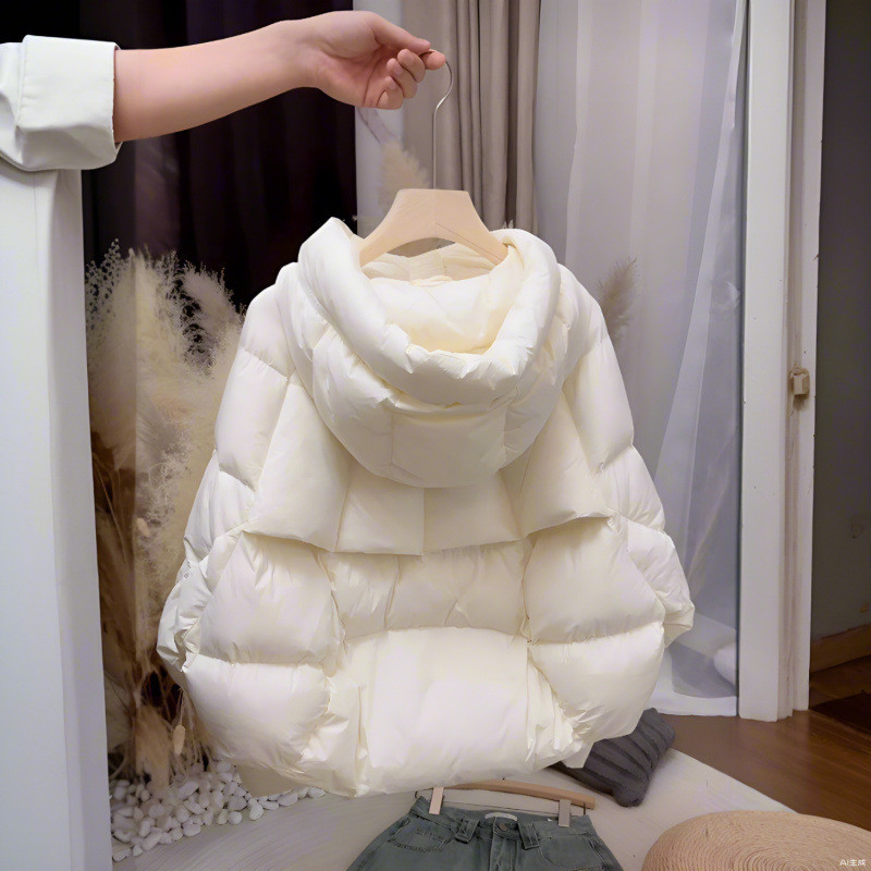Áo khoác lông vũ trắng cho phụ nữ, dày dặn và ấm áp, áo khoác nhẹ cao cấp thời trang mới