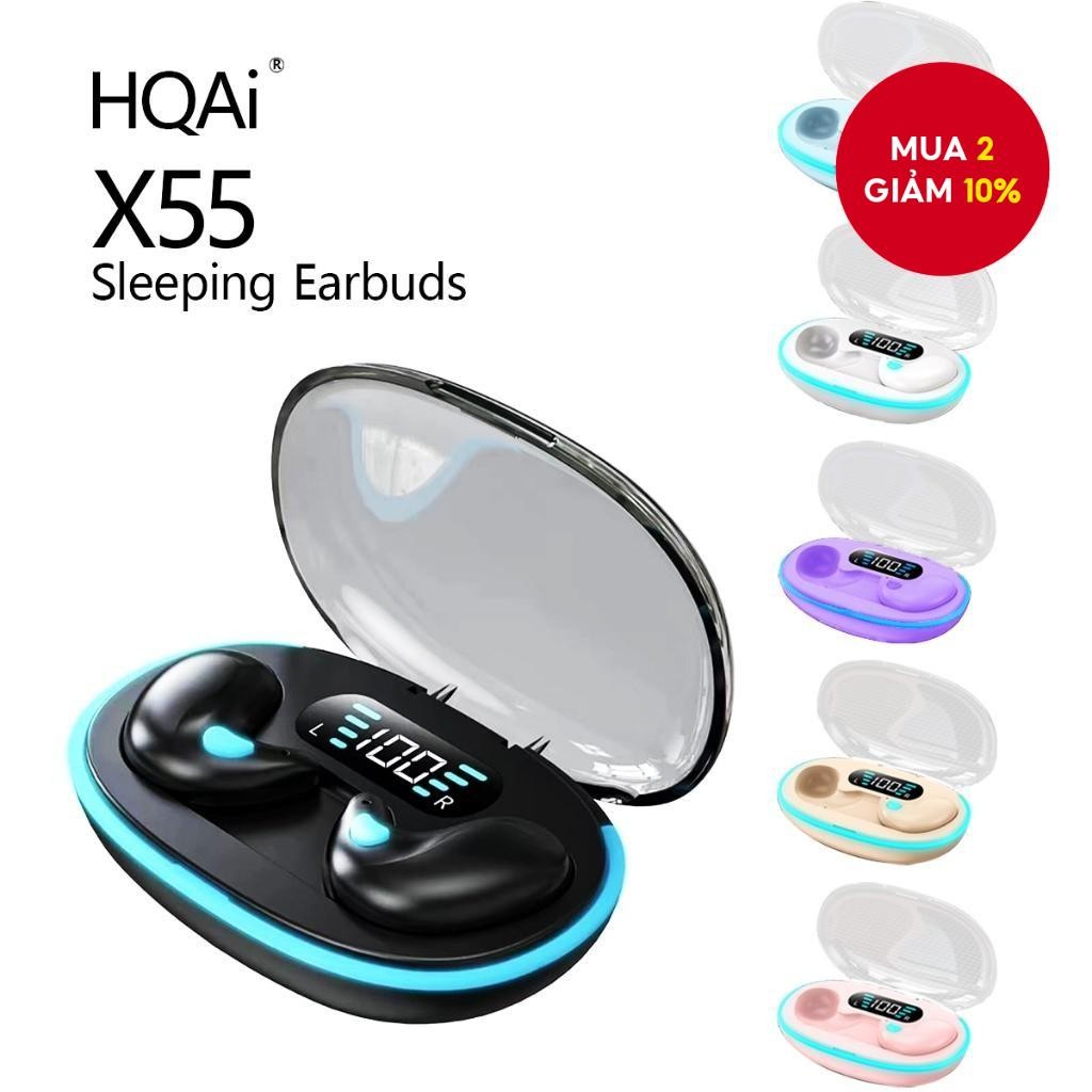 Tai nghe ngủ HQAiTWS X55 Bluetooth không dây Led Displa Tai nghe âm thanh nổi Hi-fi Tai nghe thể thao khử tiếng ồn chống nước cho tất cả các điện thoại